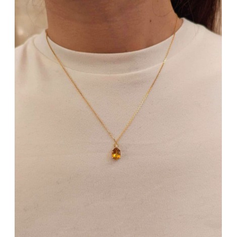 Collana Oro Giallo 9kt Diamante e Quarzo Citrino