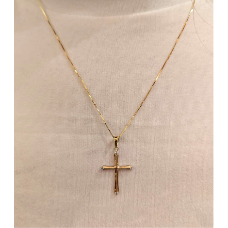 Collana Croce Oro Giallo 9kt Diamanti