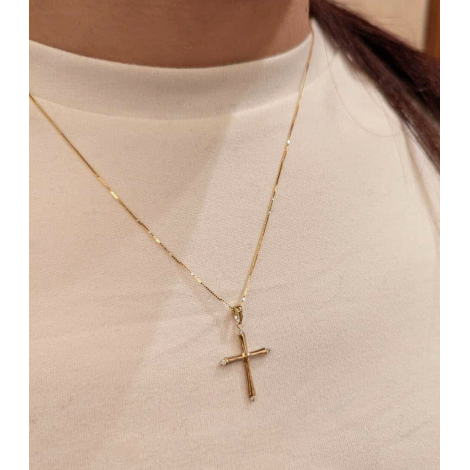 Collana Croce Oro Giallo 9kt Diamanti
