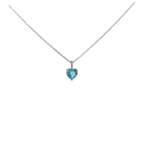 Collana Cuore Oro Bianco 9kt Diamante Topazio Azzurro