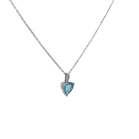 Collana Cuore Oro Bianco 9kt Diamante Topazio Azzurro