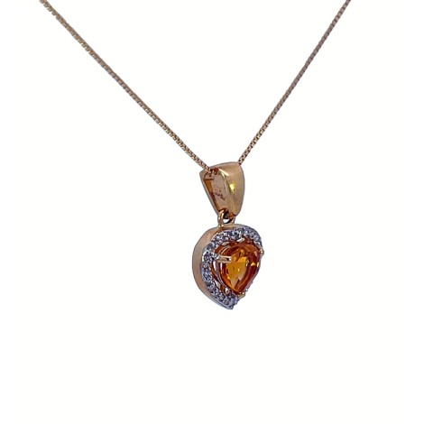 Collana Cuore Citrino e Diamanti Oro Giallo 18 kt