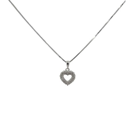 Collana Cuore Oro Bianco 9kt Sedici Brillanti 0.13 Kt G SI