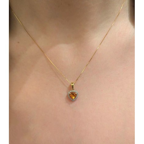 Collana Cuore Citrino e Diamanti Oro Giallo 18 kt