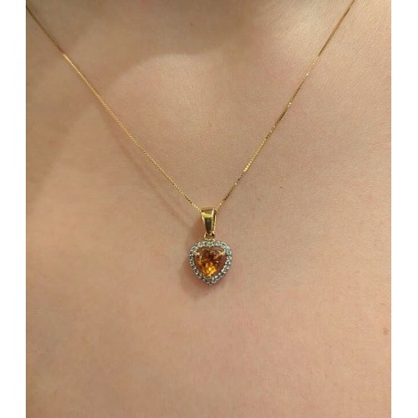Collana Cuore Citrino e Diamanti Oro Giallo 18 kt