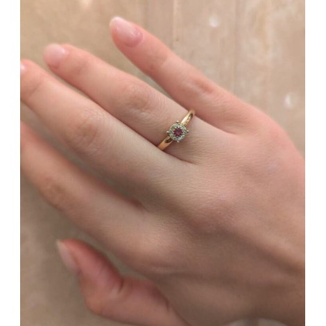 Anello Donna Rubino e Diamanti Oro Rosa 18 kt
