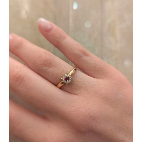 Anello Donna Rubino e Diamanti Oro Rosa 18 kt