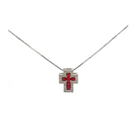 Collana Croce Oro Bianco 18kt Rubino e Diamanti