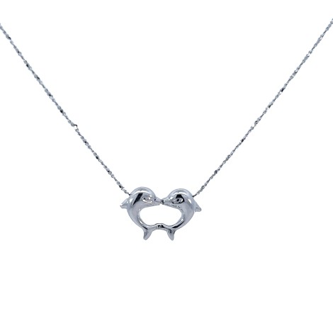 Collana Coppia Delfini Oro Bianco 18Kt