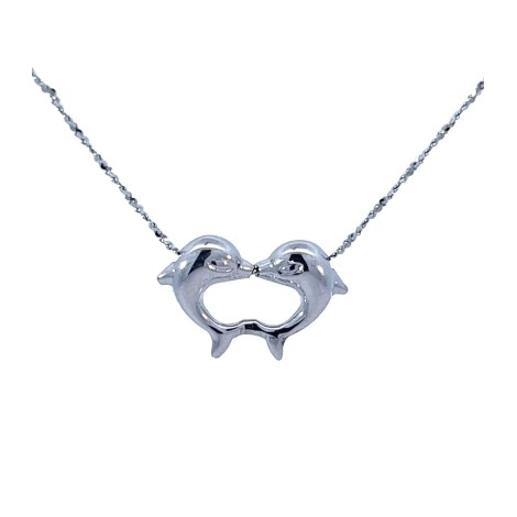 Collana Coppia Delfini Oro Bianco 18Kt