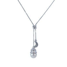 Collana Perla e Luna Oro Bianco 18Kt Brillanti