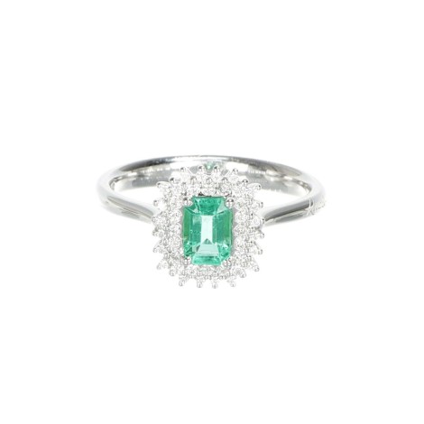 Anello Re Carlo Oro Bianco 18 Kt Diamanti e Smeraldo