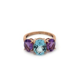 Anello Topazio Azzurro e Ametista Viola Oro Rosa 9kt
