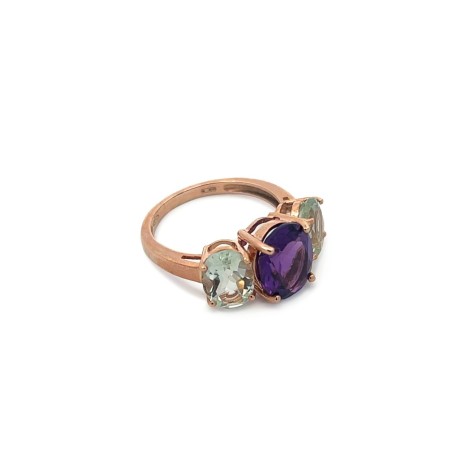 Anello Citrino e Ametista Oro Rosa 9kt