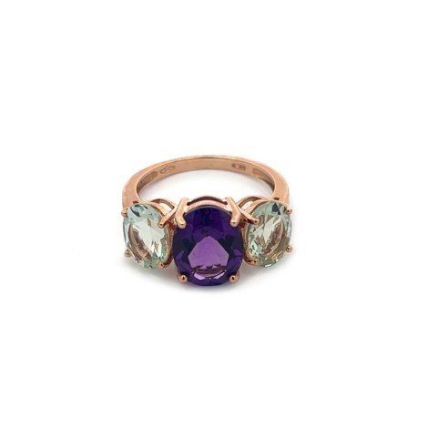 Anello Citrino e Ametista Oro Rosa 9kt