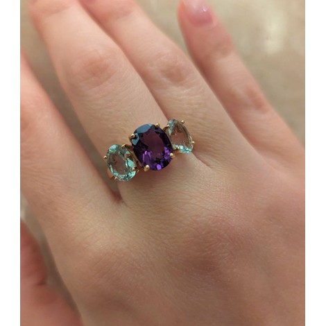 Anello Citrino e Ametista Oro Rosa 9kt