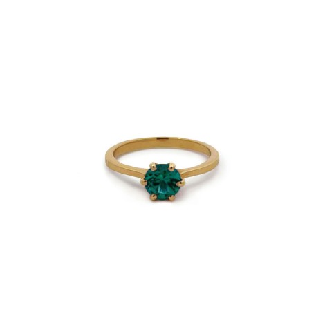 Anello Oro Giallo 9kt Quarzo Idrotermale Verde