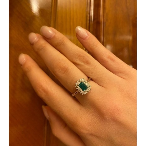 Anello Re Carlo Oro Bianco 18 Kt Diamanti e Smeraldo
