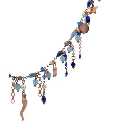 Collana Argento Rosé Pietre e Ciondoli
