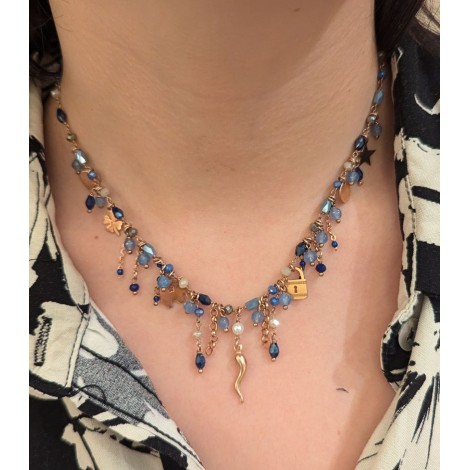Collana Argento Rosé Pietre e Ciondoli