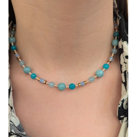 Collana Argento Rosé Pietre e Rondelle