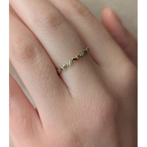 Anello Cuoricini Oro Giallo 9kt Diamanti