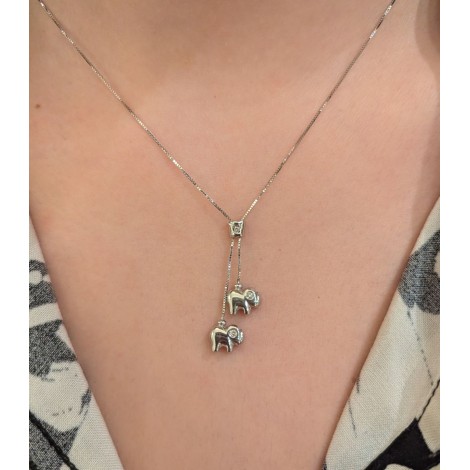 Collana Elefanti Oro Bianco 18Kt Brillanti