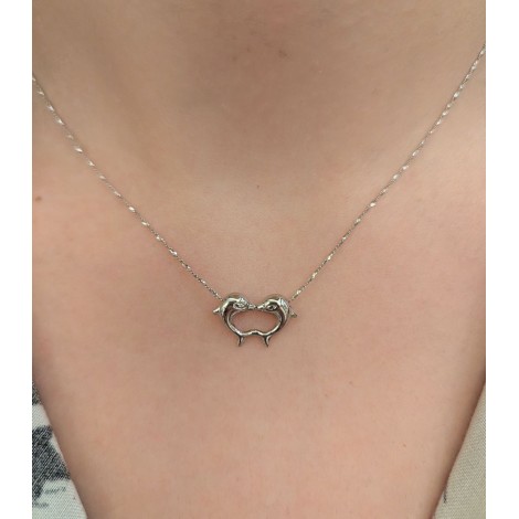 Collana Coppia Delfini Oro Bianco 18Kt