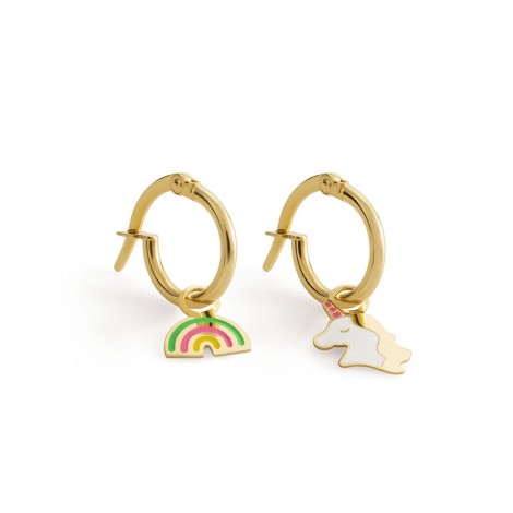 Orecchini Cerchietto Le Bebè Toys Oro Giallo Unicorno Arcobaleno