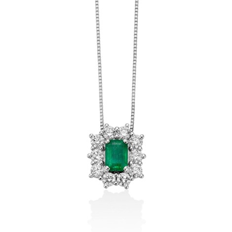 Collana Miluna Oro Bianco 18kt Smeraldo e Diamanti CLD4405