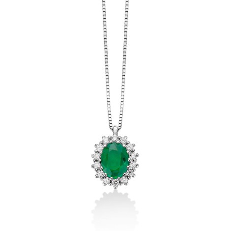 Collana Miluna Oro Bianco 18kt Smeraldo e Diamanti CLD4241