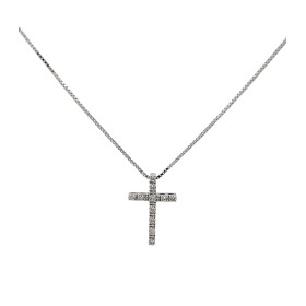 Collana Croce Oro Bianco 18kt e Diamanti