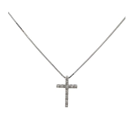 Collana Croce Oro Bianco 18kt e Diamanti