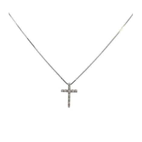 Collana Croce Oro Bianco 18kt e Diamanti