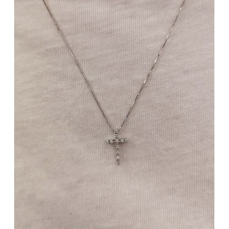 Collana Croce Oro Bianco 18kt e Diamanti