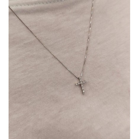 Collana Croce Oro Bianco 18kt e Diamanti