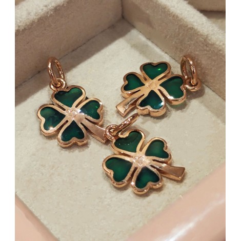 Ciondolo Dodo Quadrifoglio Oro Rosa 9kt e Smalto Cattedrale Verde