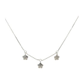 Collana Tre Fiori Pendenti Oro Bianco Zirconi Bianchi