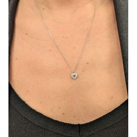 Collana Pendente Cuore Oro Bianco 9kt Zirconi