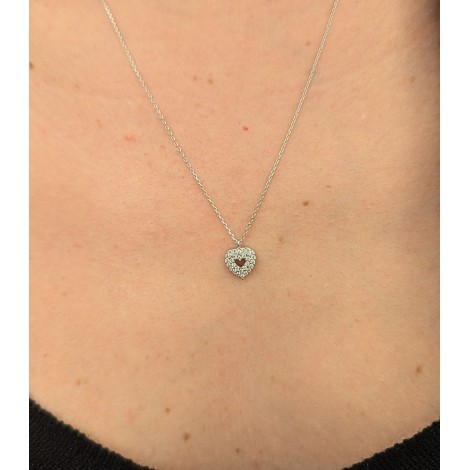 Collana Pendente Cuore Oro Bianco 9kt Zirconi