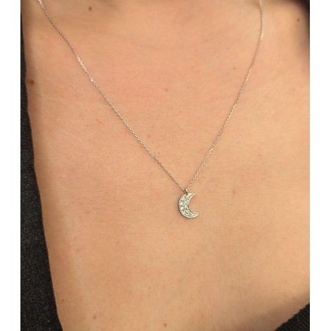Collana Pendente Luna Oro Bianco 9kt Zirconi