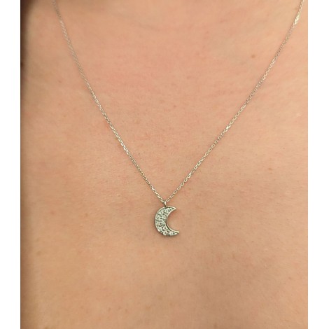 Collana Pendente Luna Oro Bianco 9kt Zirconi