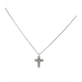 Collana Pendente Mini Croce Oro Bianco 9kt Zirconi