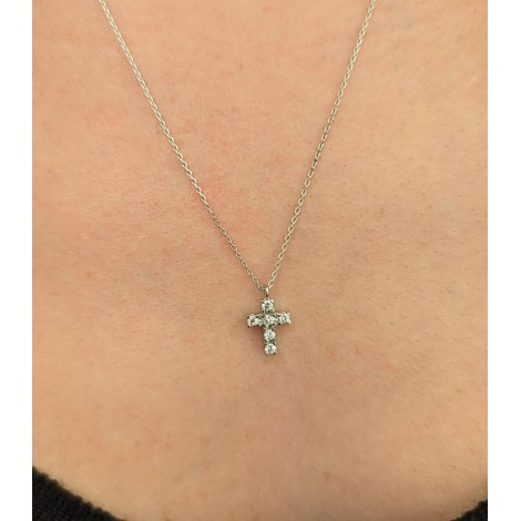 Collana Pendente Mini Croce Oro Bianco 9kt Zirconi