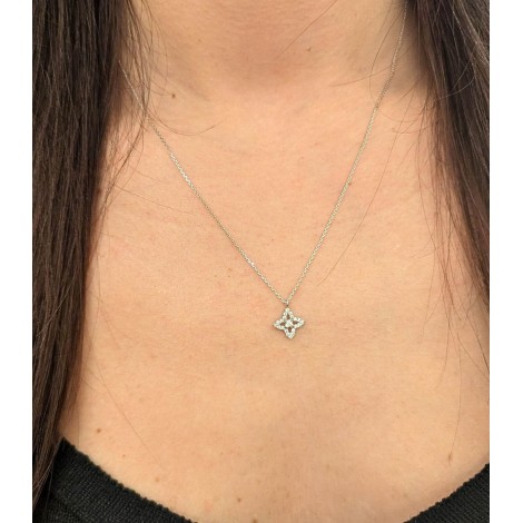 Collana Pendente Rosa Dei Venti Oro Bianco 9kt Zirconi