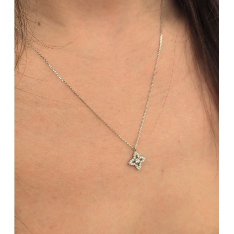 Collana Pendente Rosa Dei Venti Oro Bianco 9kt Zirconi