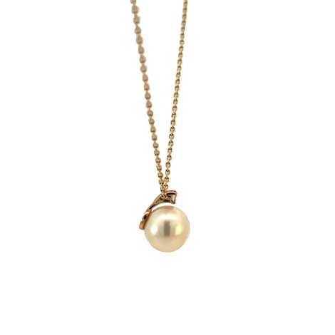 Collana Oro Giallo 9kt Diamante e Perla