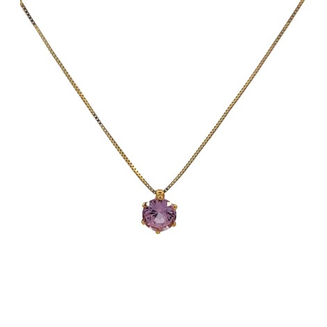 Collana Oro Giallo 9kt Quarzo Rosa 6MM