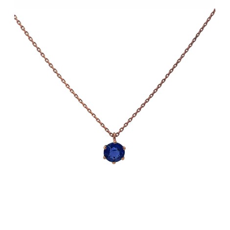 Collana Oro Rosa 9kt Zaffiro Blu 6MM
