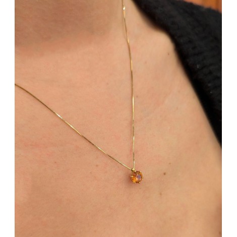 Collana Oro Giallo 9kt Quarzo Citrino 6MM